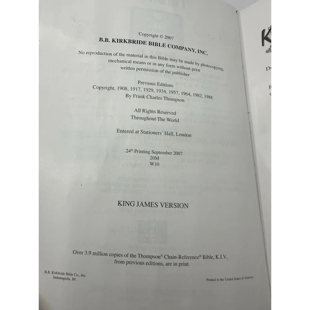 KJV Thompson Chain Reference Bible Special Centennial Red Letter Kirkbride
